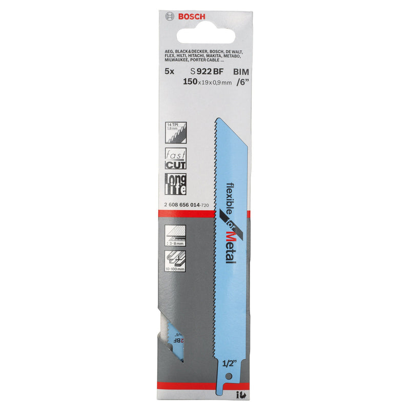 Bosch Bosch S922BF (2608656014) Reciprocating Saw Blades for Metal 150mm (Pack Of 5) 2608656014