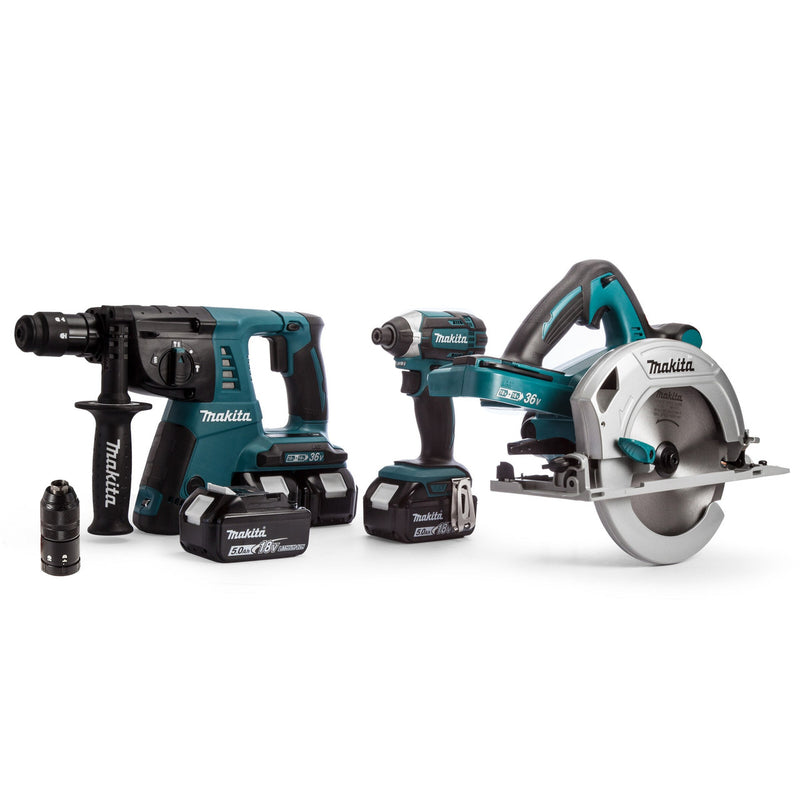 Makita Makita DLX3049PTJ 18/36V 3 Piece Cordless Kit (4 x 5.0Ah Batteries) DLX3049PTJ