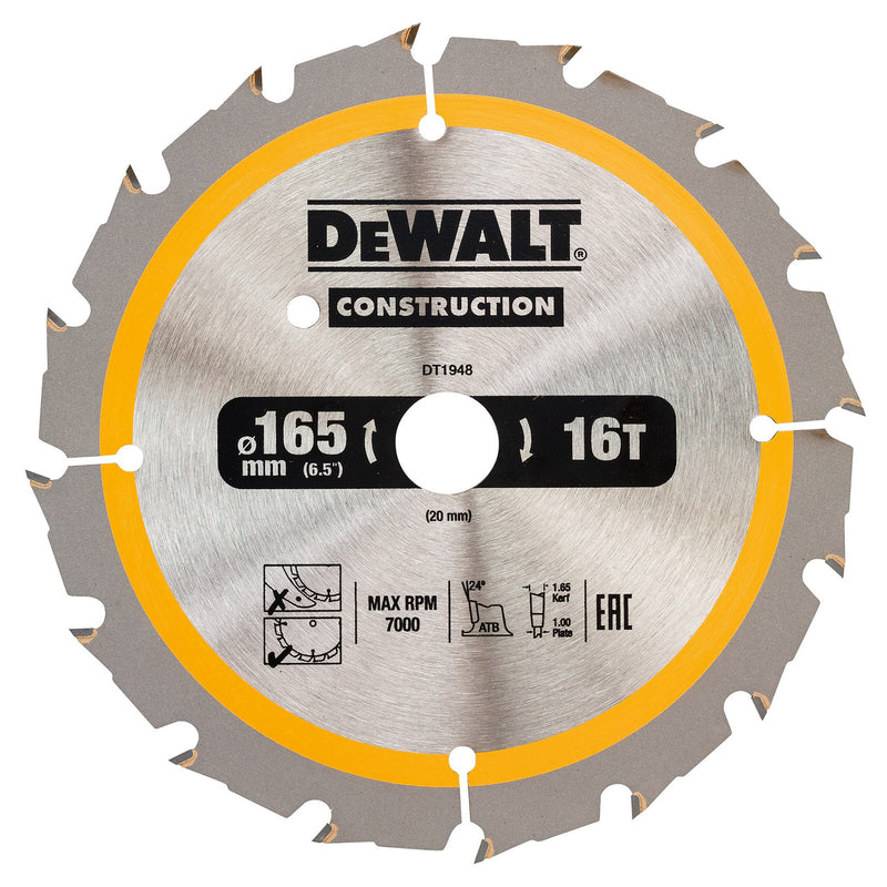 Dewalt Dewalt DT1948 Construction Circular Saw Blade 165 x 20mm x 16T DT1948