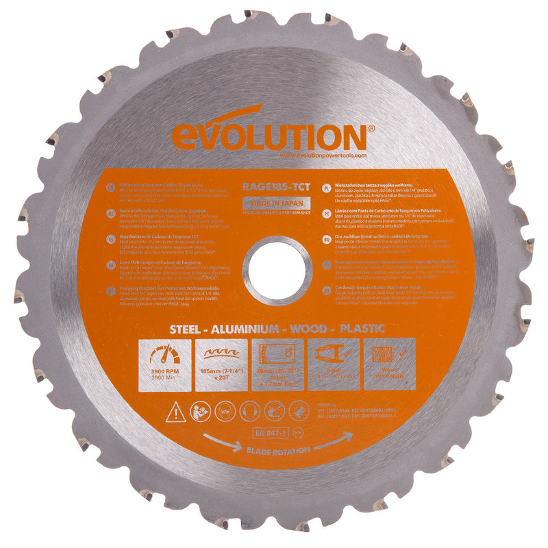 Evolution Evolution R185 TCT Multi Purpose Circular Saw Blade 185 x 20mm x 20T RAGEBLADE185MULTI