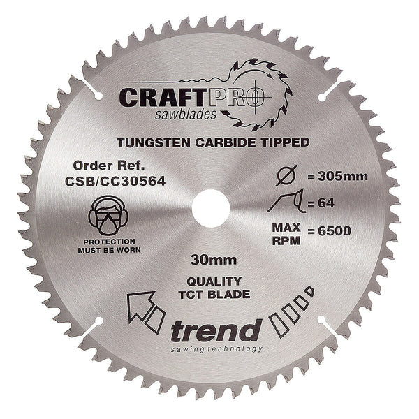 Trend Trend CSB/CC30564 CraftPro Saw Blade for Mitre & Table Saws 305 x 30mm x 64T CSB/CC30564