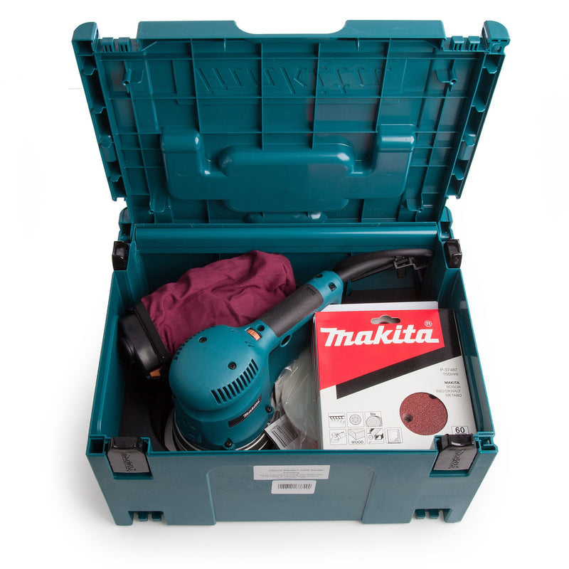 Makita Makita BO6030 6 inch/150mm Random Orbital Sander with 53 Accessories (240V) BO6030JX1/2