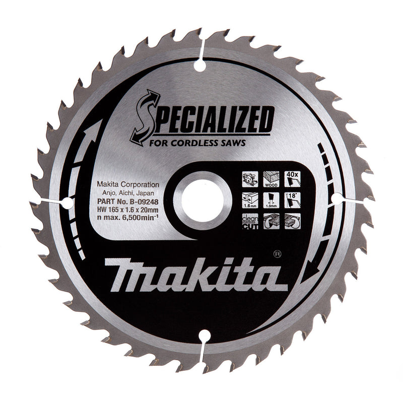 Makita Makita B-09248 Specialized Circular Saw Blade for Cordless Saws 165 x 20mm x 40T B-09248