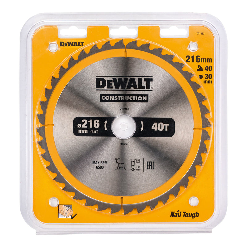 Dewalt Dewalt DT1953 Construction Circular Saw Blade 216 x 30mm x 40T DT1953