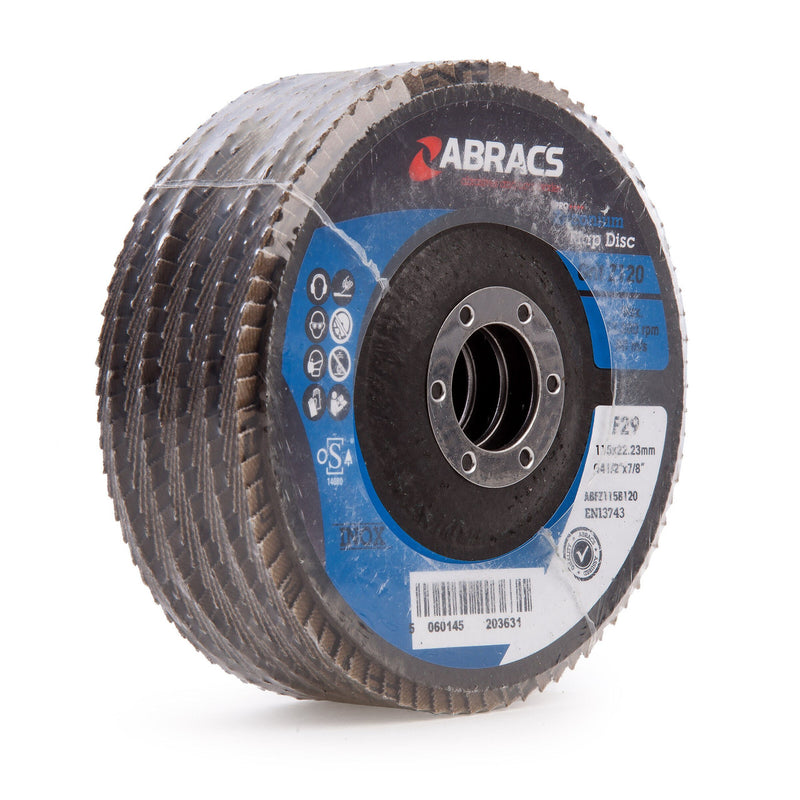 Abracs Abracs ABFZ115B0120 Pro Zirconium Flap Disc 115mm 120 Grit (5 Pack) ABFZ115B0120