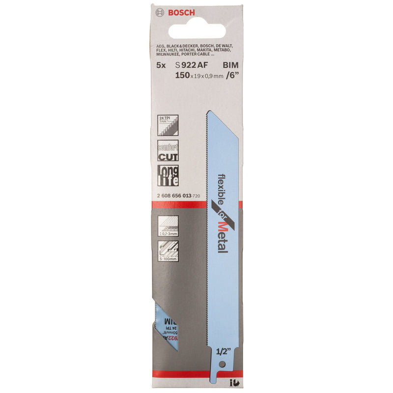 Bosch Bosch S922AF Thin Metal Cutting Reciprocating Saw Blade 150mm (Pack Of 5) 2608656013