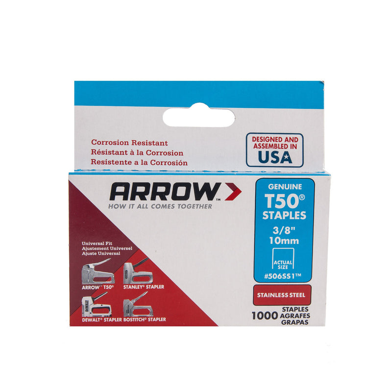 Arrow Arrow 506SS T50 Staples - Stainless Steel 10mm (Pack of 1000) 506SS