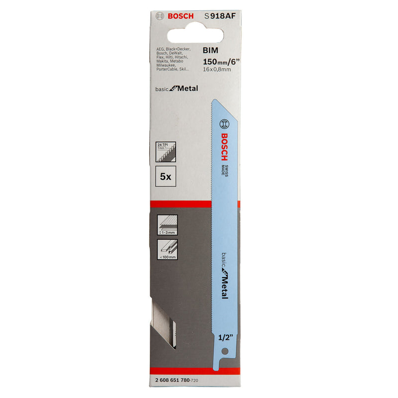 Bosch Bosch S918AF Basic Reciprocating Saw Blades for Metal 150mm (Pack Of 5) 2608651780