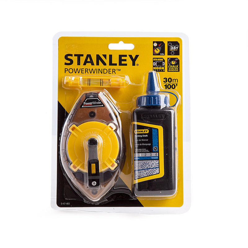 Stanley Stanley 0-47-465 PowerWinder Chalk Line, Level & Blue Builders Chalk 0-47-465