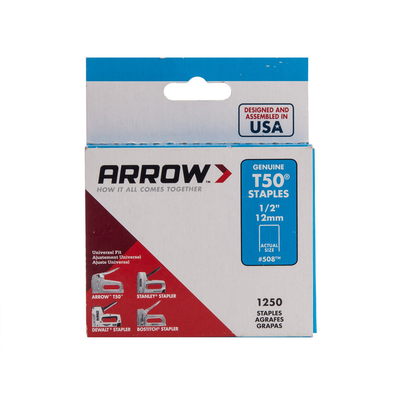 Arrow Arrow 50824 T50 Staples 12mm 1/2in (Pack Of 1250) 50824