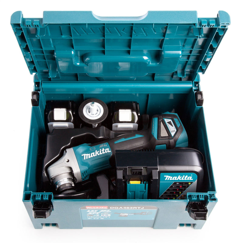 Makita Makita DGA463RTJ 18V Cordless Angle Grinder 115mm (2 x 5.0Ah Batteries) DGA463RTJ