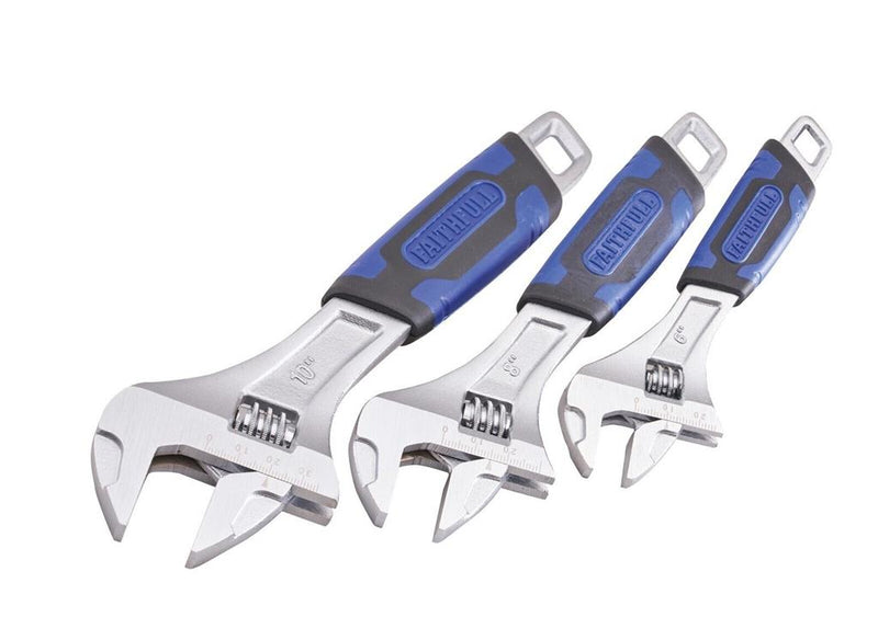 Faithfull Adjustable Wrench Spanner 3pc Chrome Set 150mm 200mm 250mm