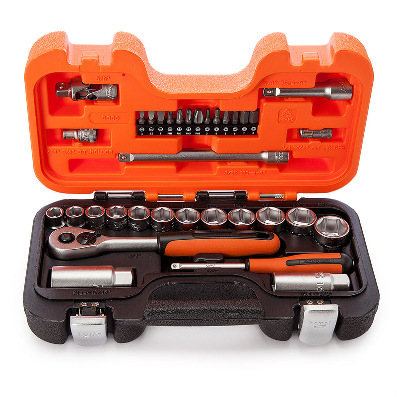 Bahco Bahco S330 Metric Socket Set and Ratchet 1/4" & 3/8" Square Drive (34 Piece) S330