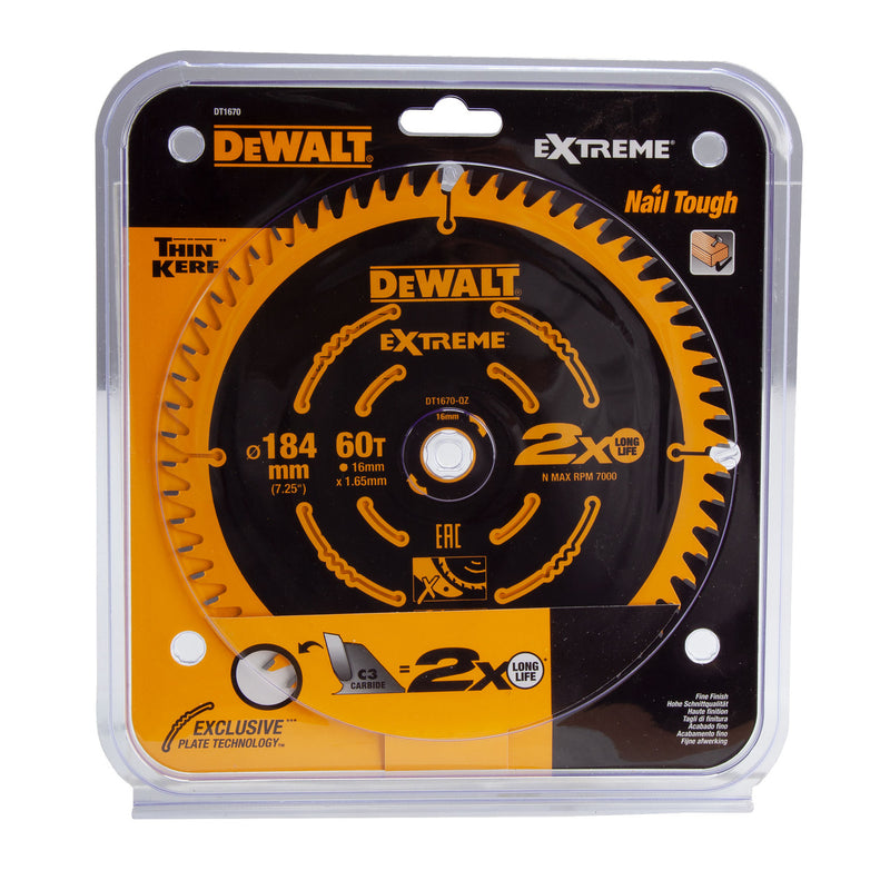 Dewalt Dewalt DT1670 Extreme Fine Circular Saw Blade for DCS365 184 x 16mm x 60T DT1670-QZ