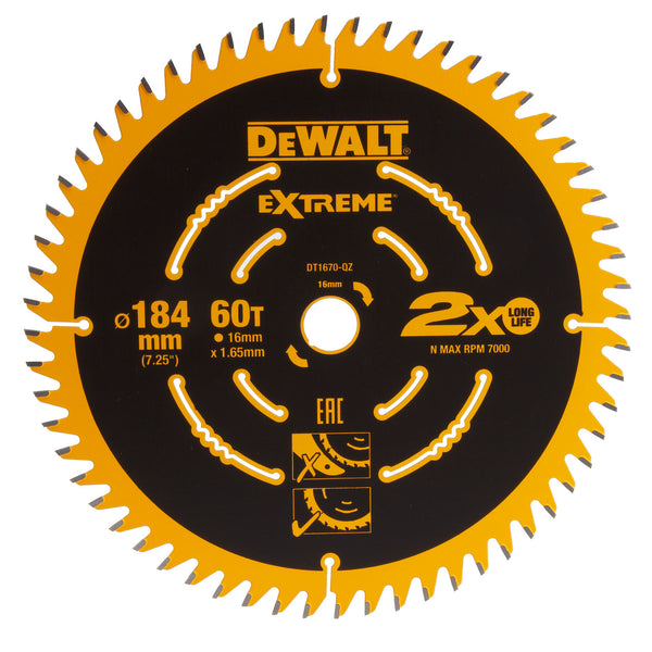 Dewalt Dewalt DT1670 Extreme Fine Circular Saw Blade for DCS365 184 x 16mm x 60T DT1670-QZ