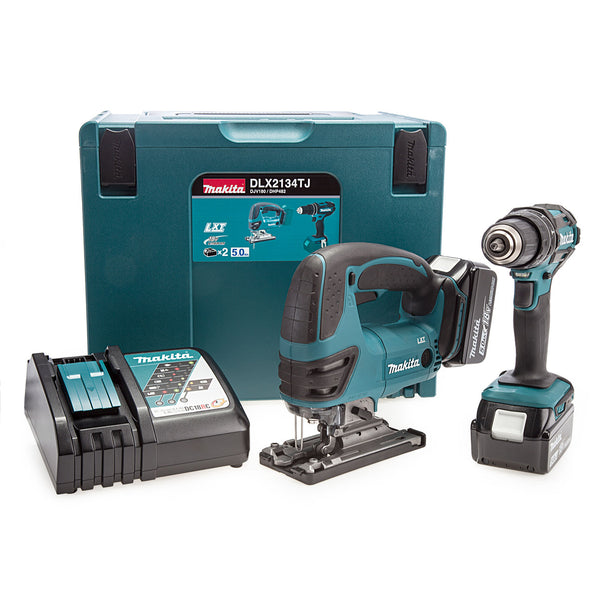 Makita Makita DLX2134TJ 18V Combi Drill & Jigsaw Twin Pack (2 x 5.0Ah Batteries) with MakPac Case DLX2134TJ