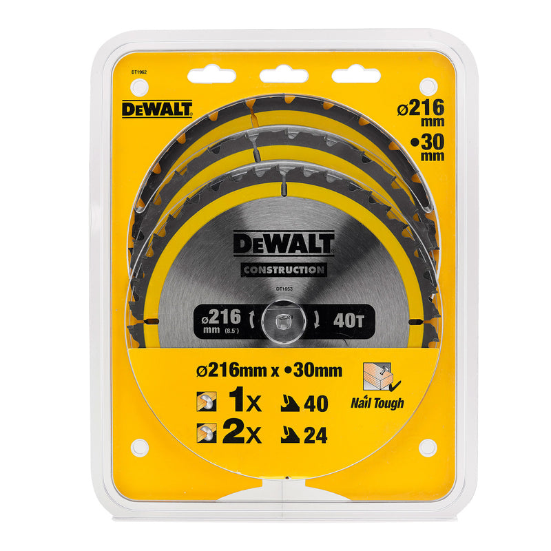 Dewalt Dewalt DT1962 Construction Circular Saw Blade Triple Pack 216 x 30mm x 24T & 40T (3 Pack) DT1962