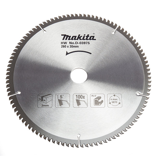 Makita Makita D-03975 Mitre Saw Blade for Aluminium 260 x 30mm x 100T D-03975