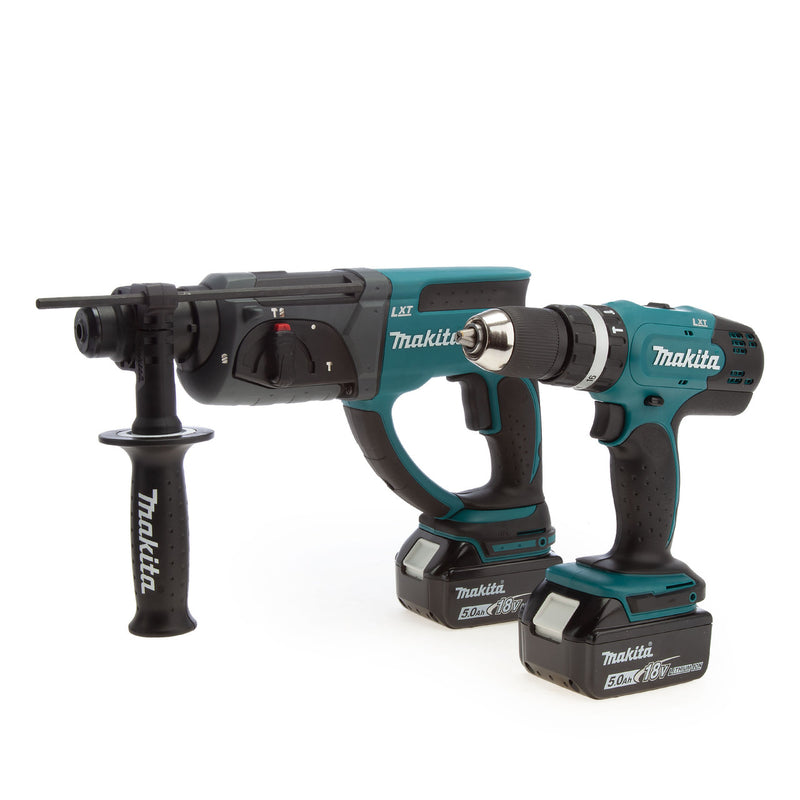 Makita Makita DLX2025T 18V LXT Twin Pack - DHP453 Combi Drill + DHR202 Rotary Hammer (2 x 5.0Ah Batteries) DLX2025T