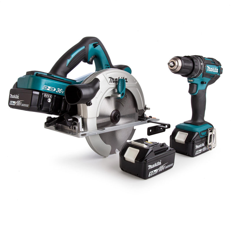 Makita Makita DLX2140PTJ 18/36V Circular Saw & Combi Drill Twin Pack (4 x 5.0Ah Batteries) DLX2140PTJ