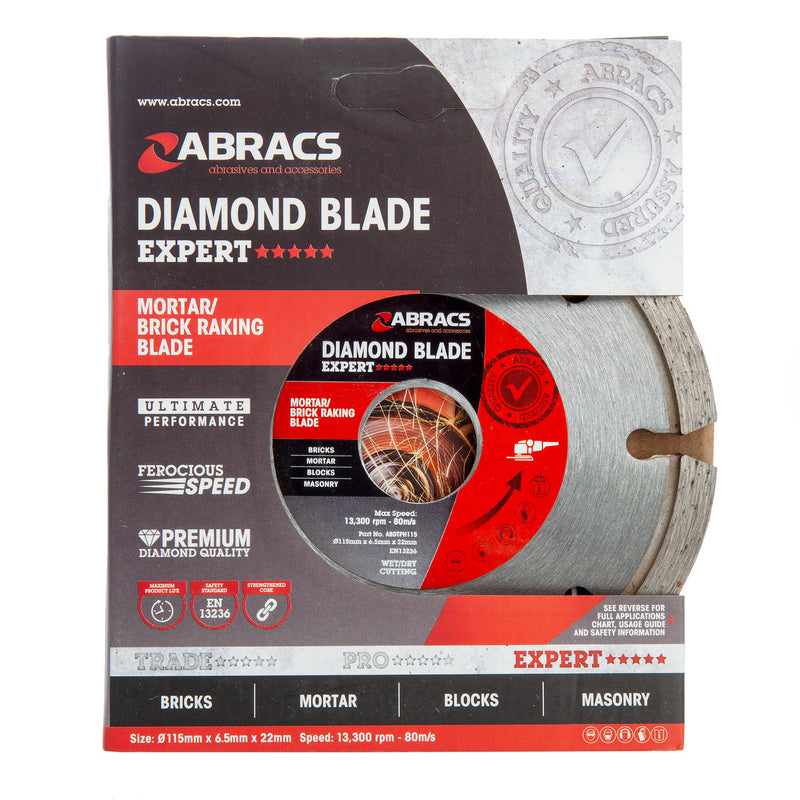 Abracs Abracs ABDBTPH115 Expert Mortar/Brick Raking Diamond Blade 115mm x 6.5mm x 22mm ABDBTPH115