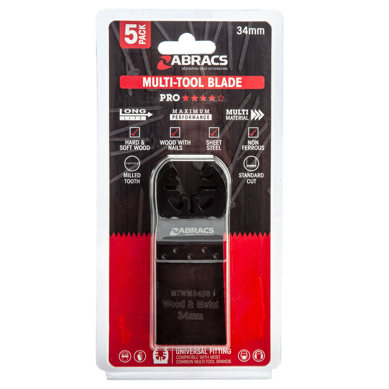 Abracs Abracs MTWM3405 Multi Tool Blades for Wood and Metal 34mm (Pack of 5) MTWM3405