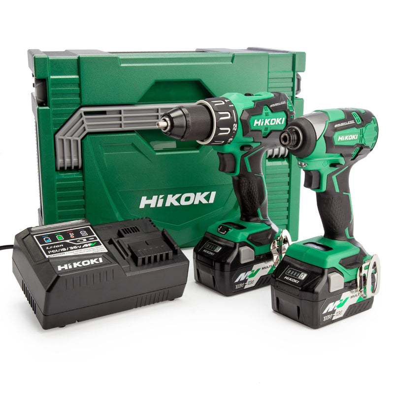 HiKOKI HiKOKI KC18DBFL2JDZ 18V Combi Drill & Impact Driver Twin Pack (2 x Multi-Volt Batteries) KC18DBFL2JDZ