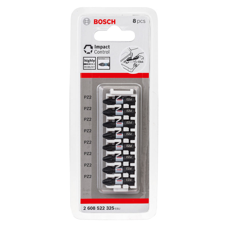 Bosch Bosch 2608522325 PZ2 Impact Control Screwdriver Bit Set 25mm (8 Piece) 2608522325