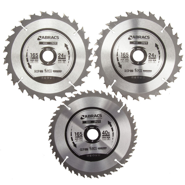 Abracs Abracs TCT1653 TCT Circular Saw Blade Triple Pack for Wood 165 x 20mm x 24 & 40T TCT1653