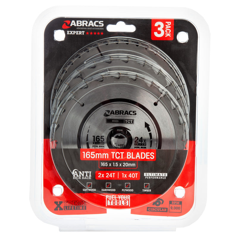 Abracs Abracs TCT1653 TCT Circular Saw Blade Triple Pack for Wood 165 x 20mm x 24 & 40T TCT1653