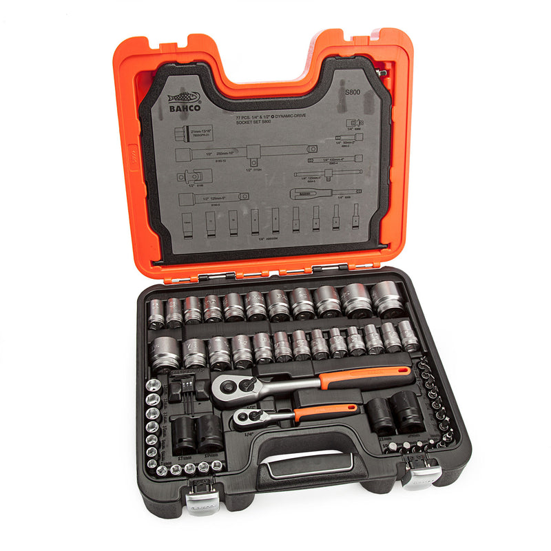 Bahco Bahco S800 1/4" & 1/2" Drive Metric and Imperial Socket Set (77 Piece) S800