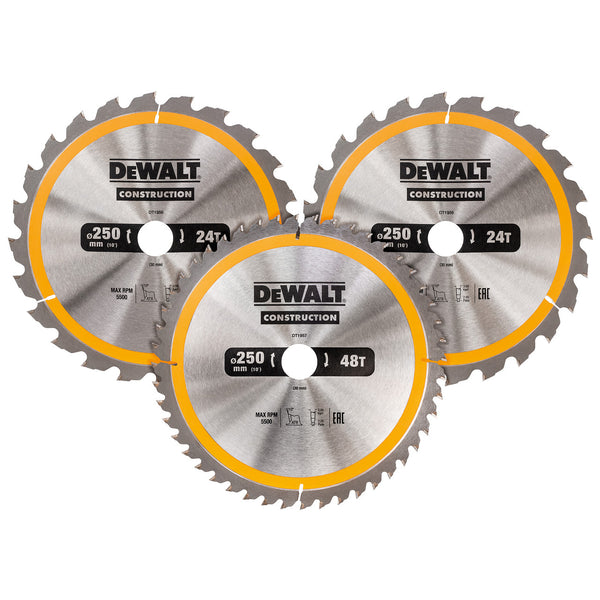 Dewalt Dewalt DT1963 Construction Circular Saw Blade Triple Pack 250 x 30mm x 24T & 40T (3 Pack) DT1963