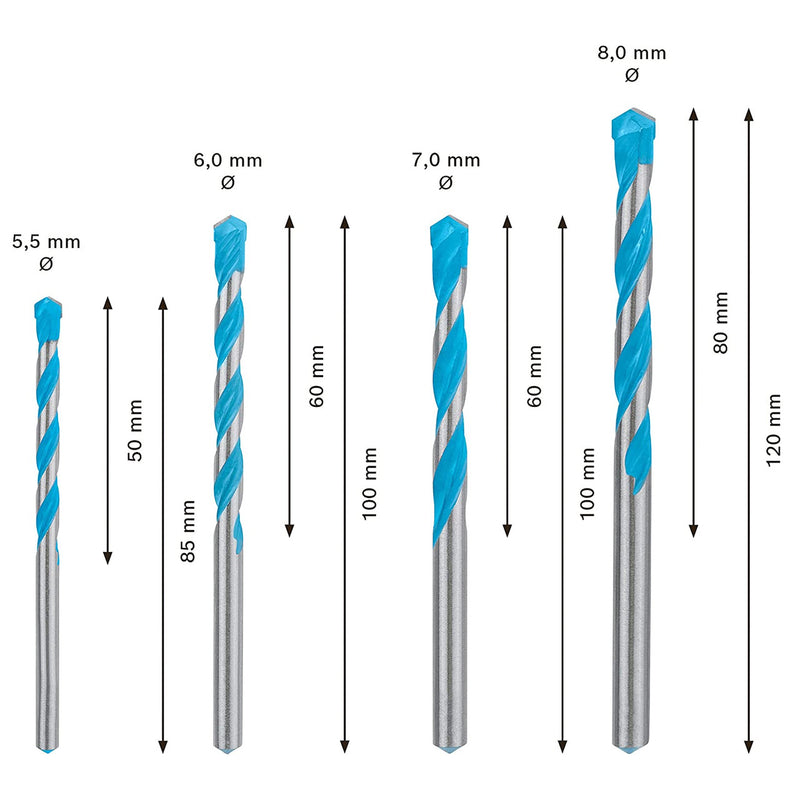 Bosch Bosch 2608900646 Expert CYL-9 Multi Construction Drill Bit Set 5.5mm - 8mm (Pack Of 4) 2608900646