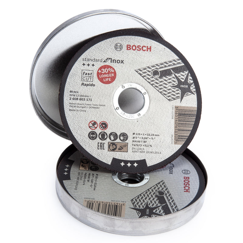 Bosch Bosch 2608603255 Standard for Inox Rapido Straight Cutting Discs 125mm (Box of 10) 2608603255