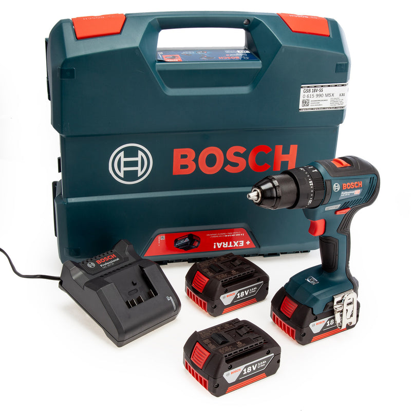 Bosch Bosch GSB 18V-55 Professional Brushless Combi Drill (3 x 3.0Ah Batteries) 0615990M5X