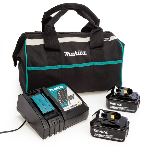 Makita Makita 18V 2 x BL1850B 5.0Ah Batteries, DC18RC Charger & Tool Bag Set 00043