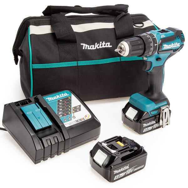 Makita Makita DHP485 18V LXT Brushless Combi Drill, Toolbag, Charger (2 x 5.0Ah Batteries) 00053