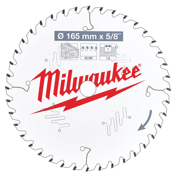 Milwaukee Milwaukee 4932471312 Circular Saw Blade for Cordless Hand Held Saws 165mm x 5/8" x 40T 4932471312