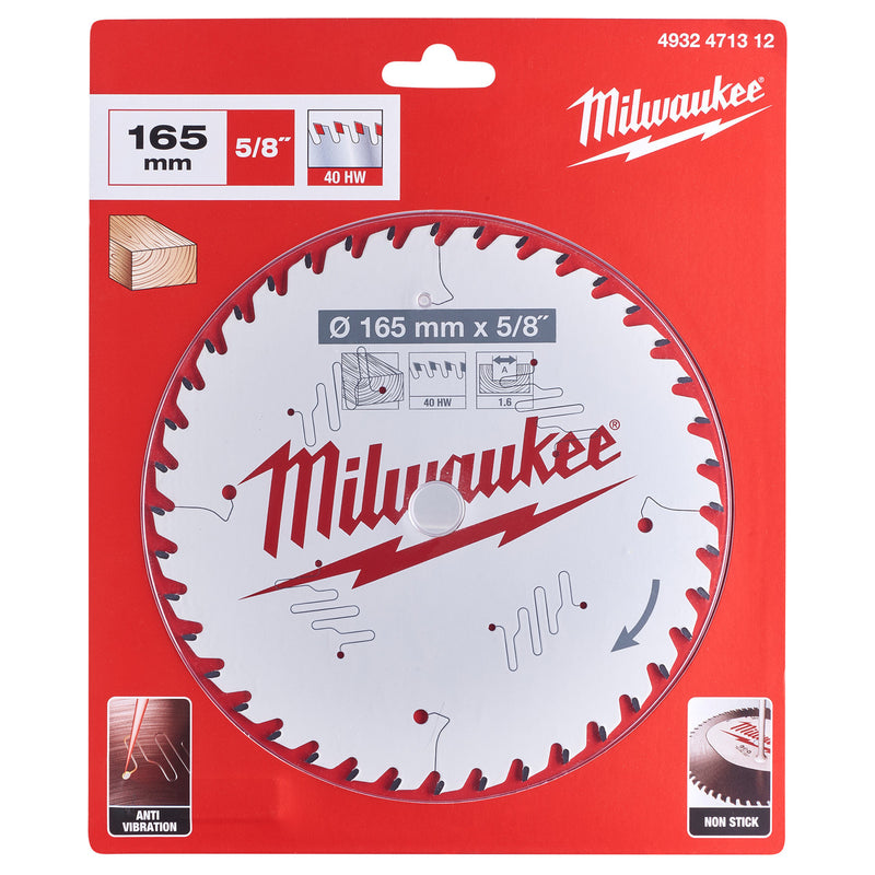 Milwaukee Milwaukee 4932471312 Circular Saw Blade for Cordless Hand Held Saws 165mm x 5/8" x 40T 4932471312