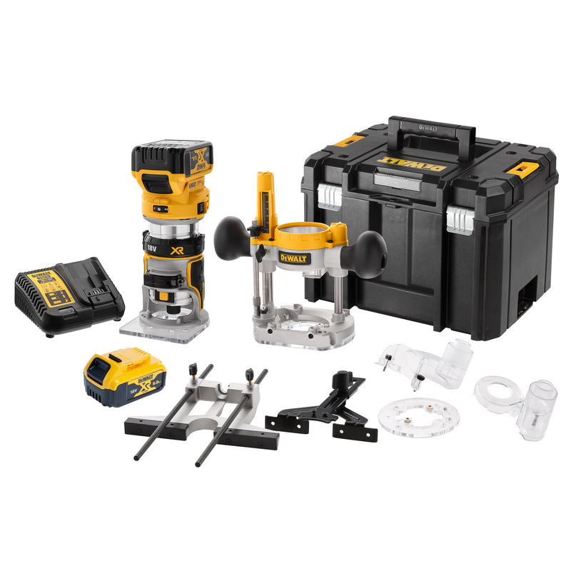 Dewalt Dewalt DCW604P2 18V XR 1/4 inch Brushless Router + Extra Base (2 x 5.0Ah Batteries) in TSTAK Box DCW604P2-GB