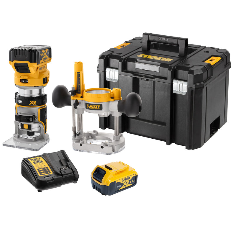 Dewalt Dewalt DCW604P2 18V XR 1/4 inch Brushless Router + Extra Base (2 x 5.0Ah Batteries) in TSTAK Box DCW604P2-GB