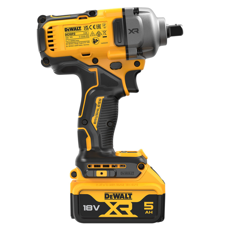 Dewalt Dewalt DCF892P2T 18V XR Brushless Impact Wrench 1/2" Detent Pin (2 x 5.0Ah Batteries) in TSTAK Box DCF892P2T-GB