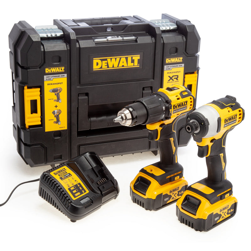 Dewalt Dewalt DCK2062P2T 18V XR Combi Drill & Impact Driver Twin Pack (2 x 5.0Ah Batteries) in TSTAK Box DCK2062P2T-GB