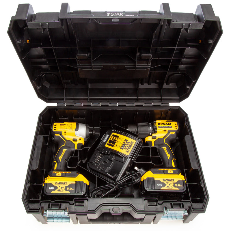 Dewalt Dewalt DCK2062P2T 18V XR Combi Drill & Impact Driver Twin Pack (2 x 5.0Ah Batteries) in TSTAK Box DCK2062P2T-GB