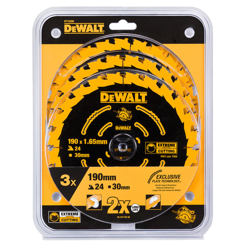 Dewalt Dewalt DT10399 Extreme Framing Circular Saw Blades for Wood 190 x 30mm x 24T (Pack Of 3) DT10399-QZ