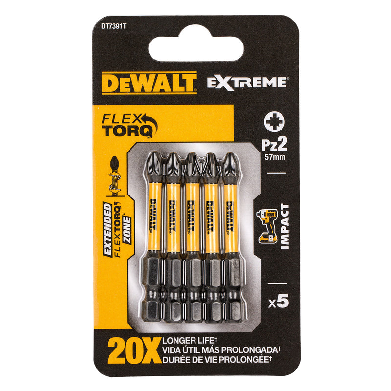 Dewalt Dewalt DT7391T Extreme FLEXTORQ PZ2 Screwdriver Bits 57mm (Pack Of 5) DT7391T-QZ