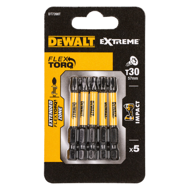 Dewalt Dewalt DT7398T Extreme FLEXTORQ T30 Screwdriver Bits 57mm (Pack Of 5) DT7398T-QZ