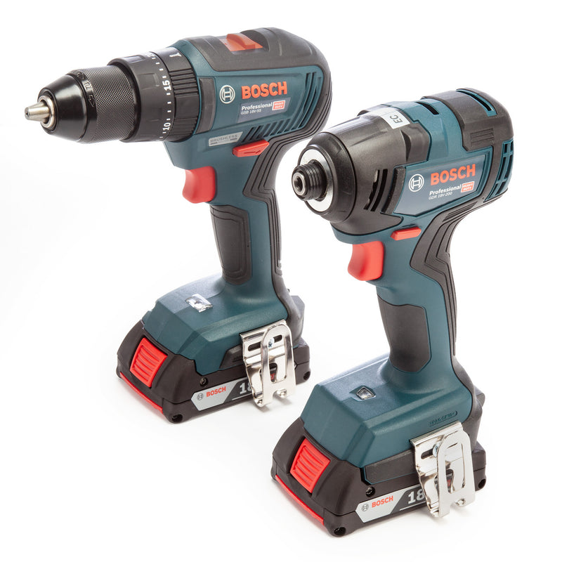 Bosch Bosch 18V Twin Pack - GSB 18V-55 Combi + GDR 18V-200 Impact Wrench (3 x 2.0Ah Batteries) in Case 0615990M72