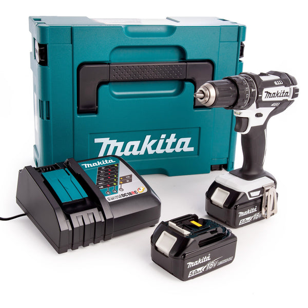 Makita Makita DHP482RTWJ 18V LXT White Combi Drill (2 x 5.0Ah Batteries) in MakPac Case DHP482RTWJ