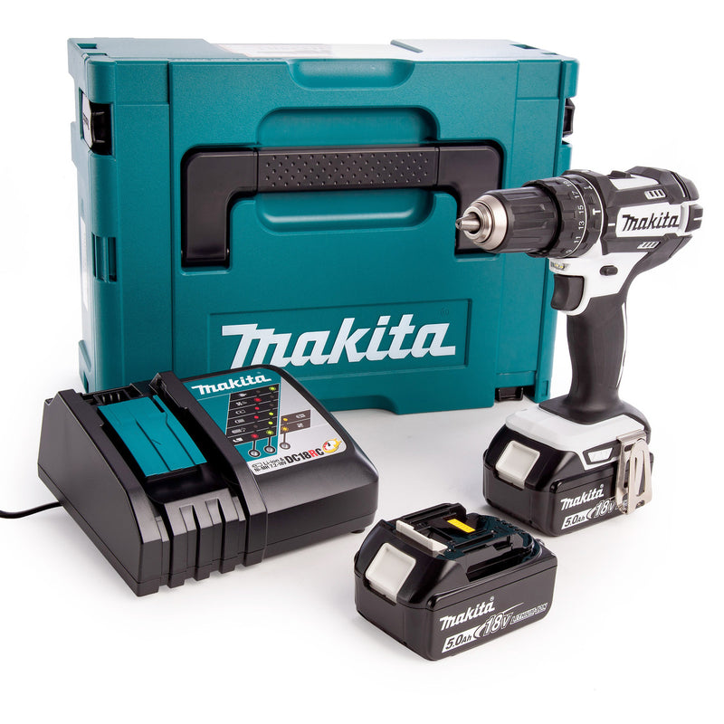 Makita Makita DHP482RTWJ 18V LXT White Combi Drill (2 x 5.0Ah Batteries) in MakPac Case DHP482RTWJ